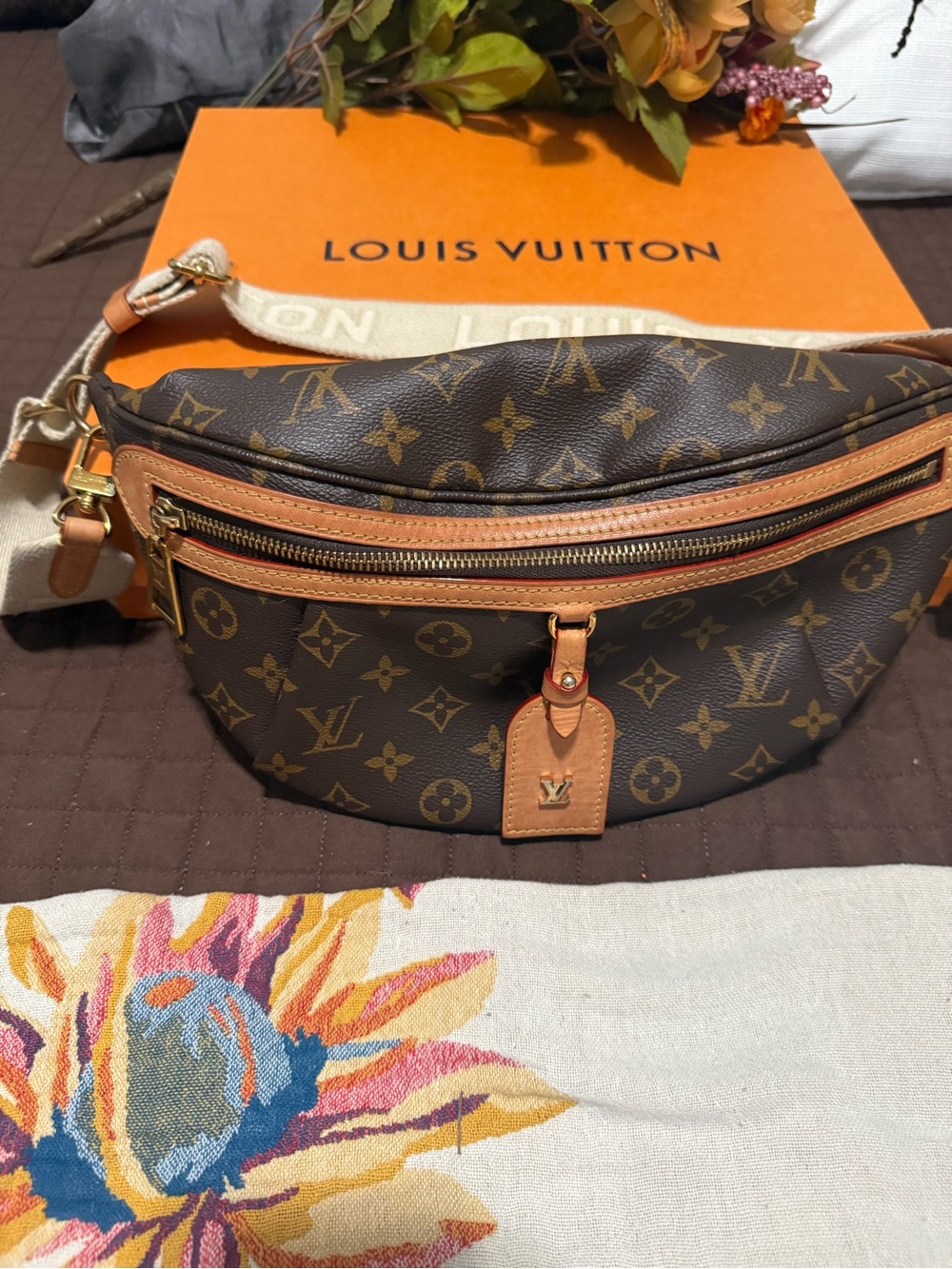 Authentic Louis Vuitton Monogram Canvas Belt Bag in Brown and Tan